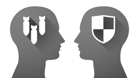 Illustration of an isolated head set with a bomb and a shieldのイラスト素材