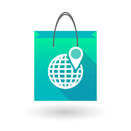 Blue shopping bag icon illusdtration with a world globeのイラスト素材