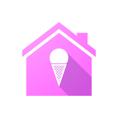 Illustration of a pink house icon with a cone ice creamのイラスト素材