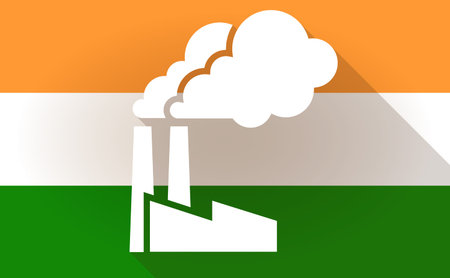 Illustration of an India flag icon with a factoryのイラスト素材