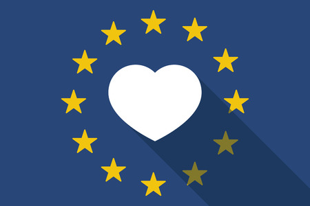 Illustration of an European Union  long shadow flag with a heartのイラスト素材
