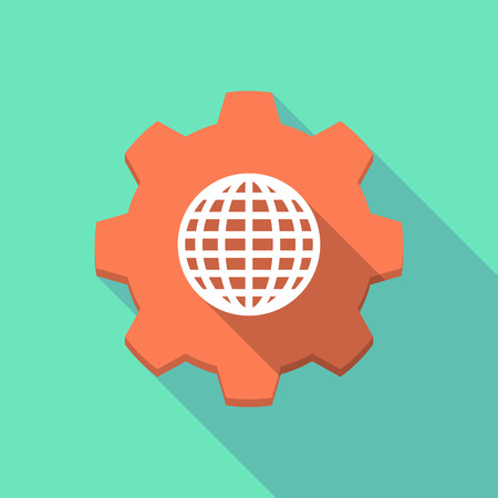 Illustration of a long shadow gear icon with a world globeのイラスト素材