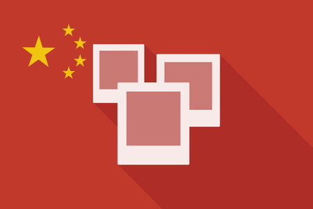 Illustration of a China long shadow flag with a photo bunchのイラスト素材