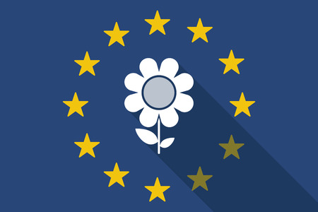 Illustration of an European Union  long shadow flag with a flowerのイラスト素材