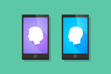 Illustration of a long shadow man and woman    phone setのイラスト素材