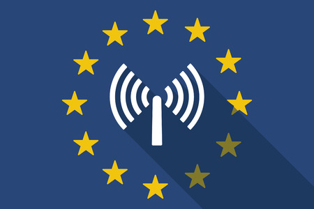 Illustration of an European Union long shadow flag with an antennaのイラスト素材