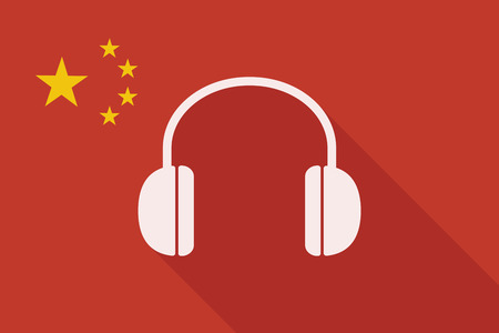 Illustration of a China long shadow flag with a hearphonesのイラスト素材