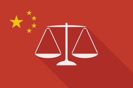 Illustration of a China long shadow flag with a weight scaleのイラスト素材