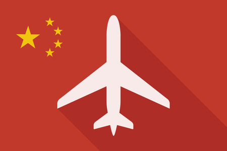 Illustration of a China long shadow flag with a planeのイラスト素材