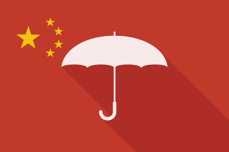 Illustration of a China long shadow flag with an umbrellaのイラスト素材