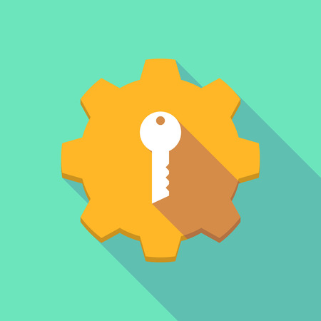 Illustration of a long shadow gear icon with a keyのイラスト素材