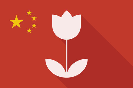 Illustration of a China long shadow flag with a tulipのイラスト素材