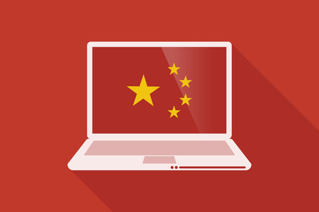 Illustration of a China long shadow flag with a laptopのイラスト素材