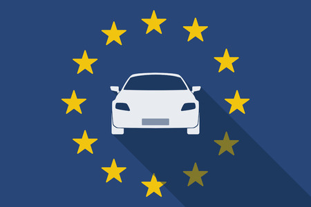 Illustration of an European Unionlong shadow flag with a carのイラスト素材