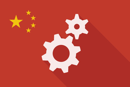 Illustration of a China long shadow flag with gearsのイラスト素材