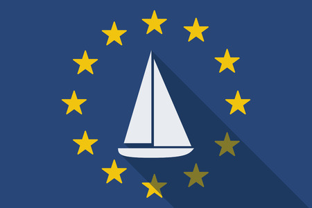 Illustration of an European Union long shadow flag with a shipのイラスト素材
