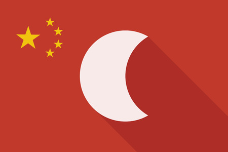 Illustration of a China long shadow flag with a moonのイラスト素材