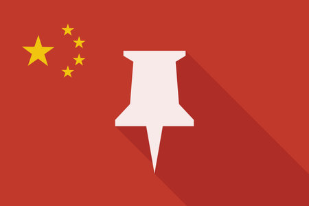 Illustration of a China long shadow flag with a push pinのイラスト素材