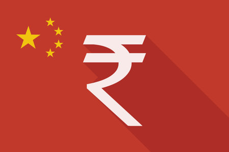 Illustration of a China long shadow flag with a rupee signのイラスト素材