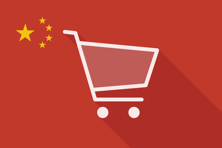 Illustration of a China long shadow flag with a shopping cartのイラスト素材