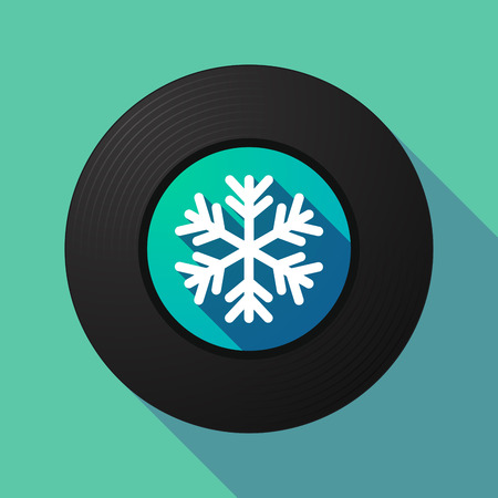 Illustration of a long shadow vinyl record with a snow flakeのイラスト素材
