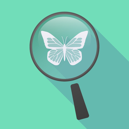Illustration of a long shadow magnifier icon with a butterflyのイラスト素材