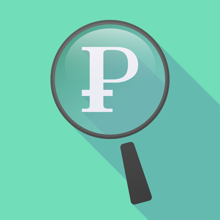 Illustration of a long shadow magnifier icon with a ruble signのイラスト素材