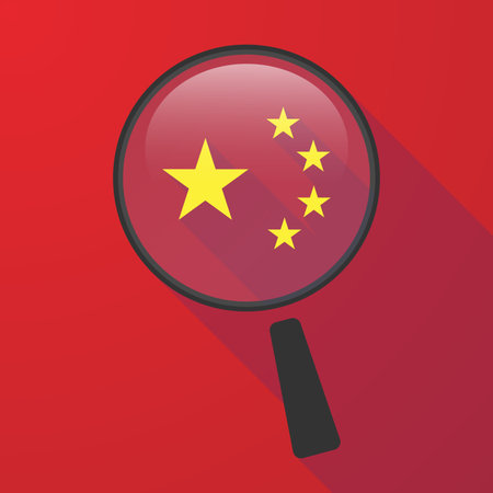 Illustration of a long shadow magnifier vector icon with  the five stars china flag symbolのイラスト素材