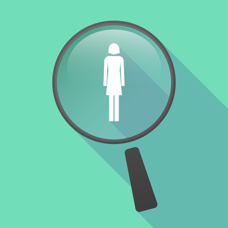 Illustration of a long shadow magnifier vector icon with a female pictogramのイラスト素材