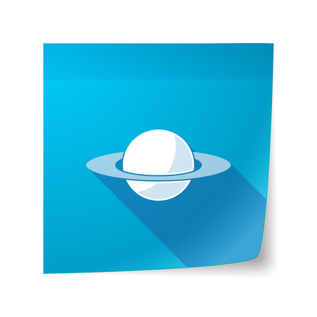 Illustration of a long shadow vector sticky note icon with the planet Saturnのイラスト素材