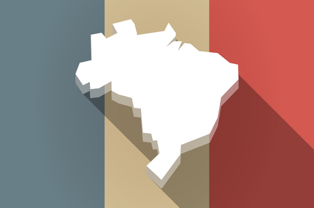 Illustration of a long shadow flag of France vector icon with  a map of Brazilのイラスト素材
