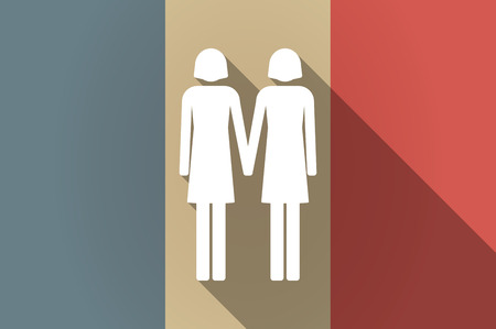 Illustration of a long shadow flag of France vector icon with a lesbian couple pictogramのイラスト素材
