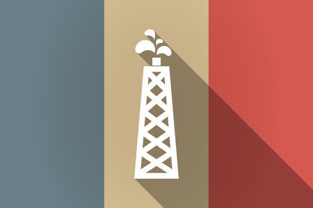 Illustration of a long shadow flag of France vector icon with an oil towerのイラスト素材