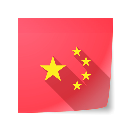 Illustration of a long shadow vector sticky note icon with  the five stars china flag symbolのイラスト素材