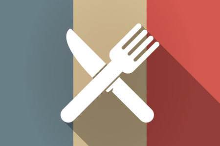 Illustration of a long shadow flag of France vector icon with a knife and a forkのイラスト素材