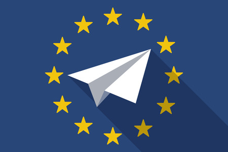 Illustration of an European Union  long shadow flag with a paper planeのイラスト素材