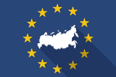 Illustration of an European Union  long shadow flag with  a map of Russiaのイラスト素材