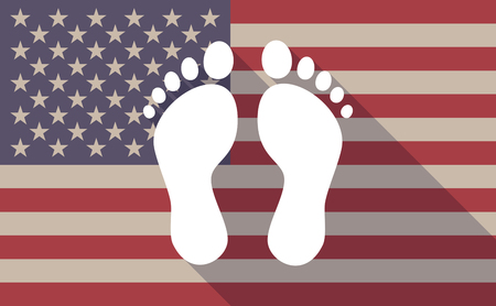 Illustration of a long shadow USA flag icon with two footprintsのイラスト素材