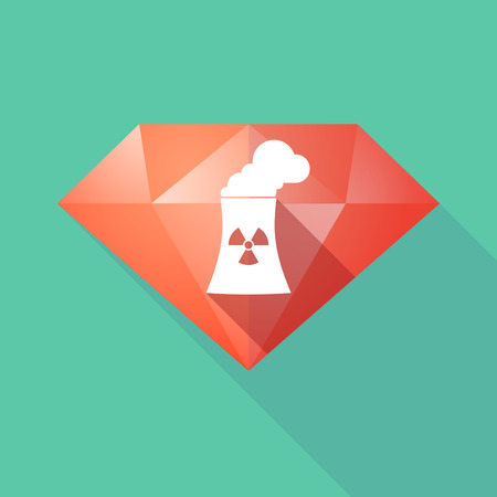 Illustration of a long shadow diamond icon with a nuclear power stationのイラスト素材