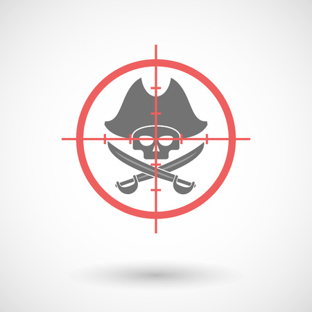 Illustration of a red crosshair icon targeting a pirate skullのイラスト素材