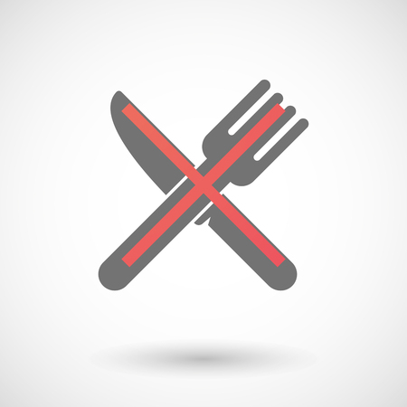 Illustration of an isolated not allowed cross icon with a knife and a forkのイラスト素材