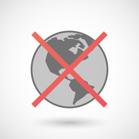 Illustration of an isolated not allowed cross icon with an America region world globeのイラスト素材