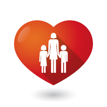 Illustration of an isolated red heart with a female single parent family pictogramのイラスト素材