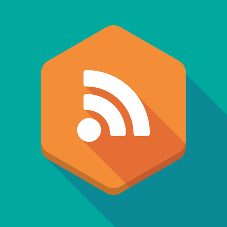 Illustration of a long shadow hexagon icon with an RSS signのイラスト素材