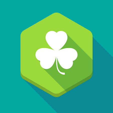 Illustration of a long shadow hexagon icon with a cloverのイラスト素材