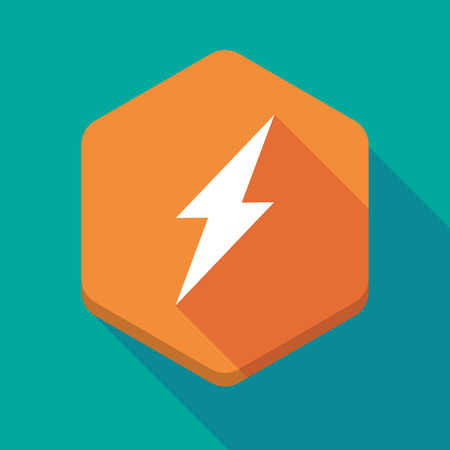 Illustration of a long shadow hexagon icon with a lightningのイラスト素材