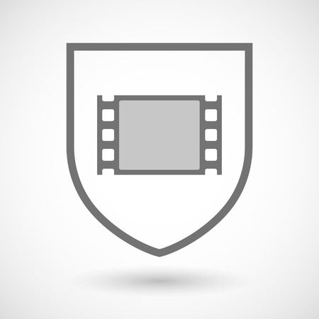 Illustration of an isolated line art shield icon with a film photogramのイラスト素材