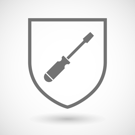 Illustration of an isolated line art shield icon with a screwdriverのイラスト素材