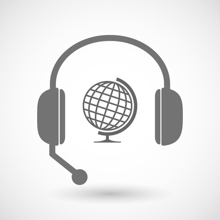 Illustration of a remote assistance headset icon with   a table world globeのイラスト素材