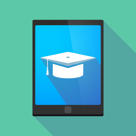 Illustration of a long shadow tablet pc icon with a graduation capのイラスト素材